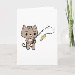 Tarjeta Gato en la pesca con barra de pesca
