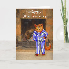 Tarjeta Gato en pijamas, feliz aniversario