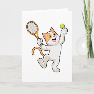Tarjeta Gato en tenis con raqueta de tenis