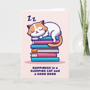 Tarjeta Gato en una pila de libros cutúan literatura perso