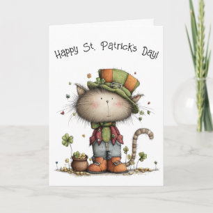 Tarjeta Gato encantador del día de San Patricio y olla de