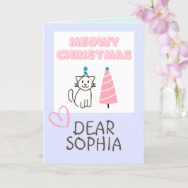 Tarjeta Gato encantador en un sombrero y árbol Feliz Navid