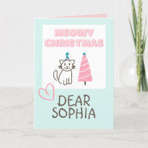 Gato encantador en un sombrero y árbol Feliz Navid