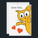 Tarjeta Gato, eres mi saludo plano humano favorito<br><div class="desc">Un lindo gato dibujando asomando y diciendo; adivina qué. El interior dice: eres mi humano favorito. Naranja adorable/gato amarillo con ojos y corazones grandes. Dibujo mascota único de Donna Leger. Ideal para cualquier festividad, ocasión, para mostrar su aprecio y amor por los mejores amigos, padres, hermanos, hermanas, dueños de gatos,...</div>