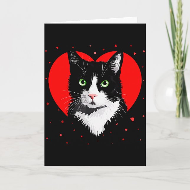 Tarjeta Gato esmoquin corazón de San Valentín para gatito  (Anverso)