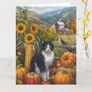 Tarjeta Gato Esmoquin Cosecha de Otoño Día de Acción de Gr