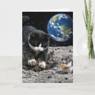 Tarjeta Gato esmoquin de cumpleaños excavando un cráter lu