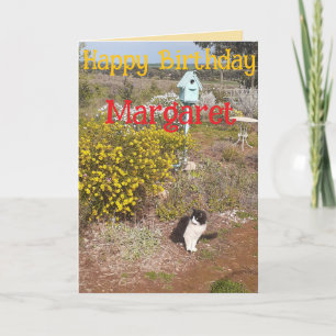 Tarjeta Gato Esmoquin Lindo Rojo Amarillo Cumpleaños Nombr