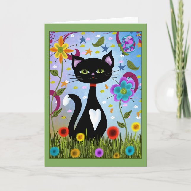 Tarjeta Gato Esmoquin Sentado En Un Jardín (Anverso)