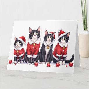 Tarjeta Gato Esmoquin Traje de Navidad Sombrero de Santa