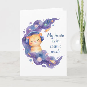 Tarjeta Gato Espacial Divertido Mi Cerebro Está En Modo Có