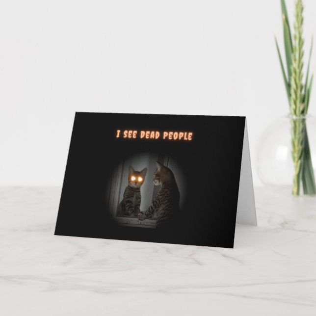Tarjeta Gato espeluznante ve a la gente muerta en Hallowee (Anverso)