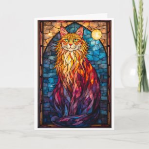 Tarjeta Gato Esponjoso Grande Estilo Vidrio Pintado