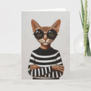 Tarjeta Gato Estiloso Con Gafas Redondas