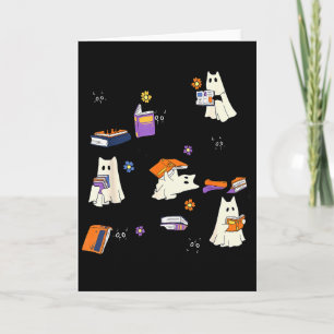 Tarjeta Gato Fantasma Adorable Leyendo Libros Amante Hallo