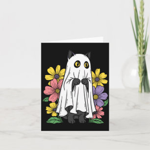 Tarjeta Gato fantasma de Halloween Flores de gato negro li