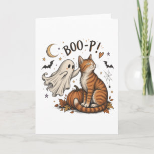 Tarjeta Gato fantasma naranja atigrado Boo-P Halloween boo
