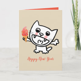 Tarjeta Gato Feliz Con Helado