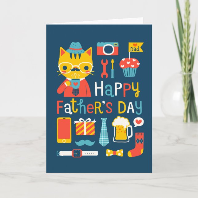 Tarjeta Gato feliz del padre del día de padre (Anverso)