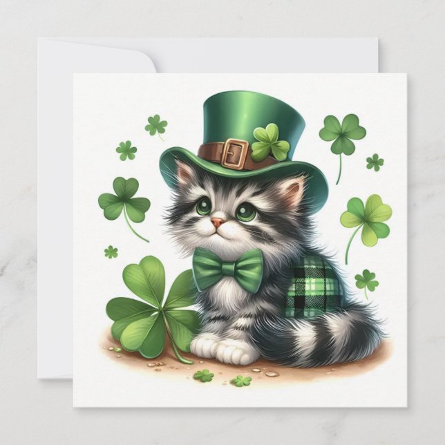 Tarjeta gato feliz día de San Patricio (Anverso)