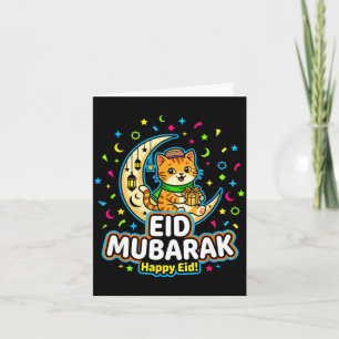 Tarjeta Gato feliz eid mubarak para niños musulmanes eid a