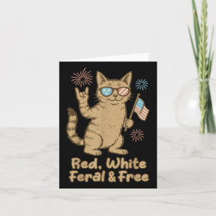 Tarjeta Gato Feral Rojo Blanco Y Libre Divertido Cuatro De