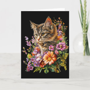 Tarjeta Gato flor floral lindo gatito gráfico