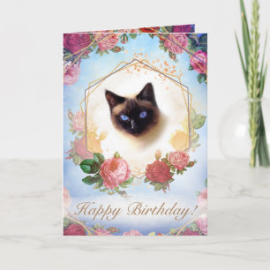 Tarjeta Gato floral de rosa de verano ceremonial dorado