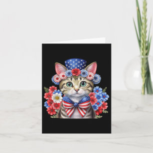Tarjeta Gato Floral Patriótico 4 De Julio Azul Blanco Rojo