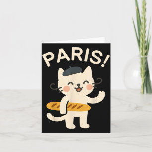 Tarjeta Gato Francés Con Baguette Gato Lindo París Animale