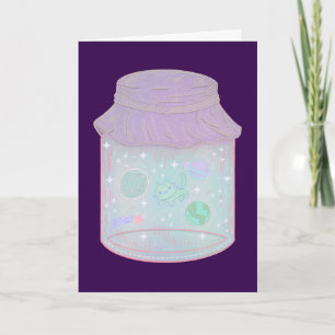 Tarjeta Gato Galaxia en un Tarro   Arte Kawaii de Gato Esp