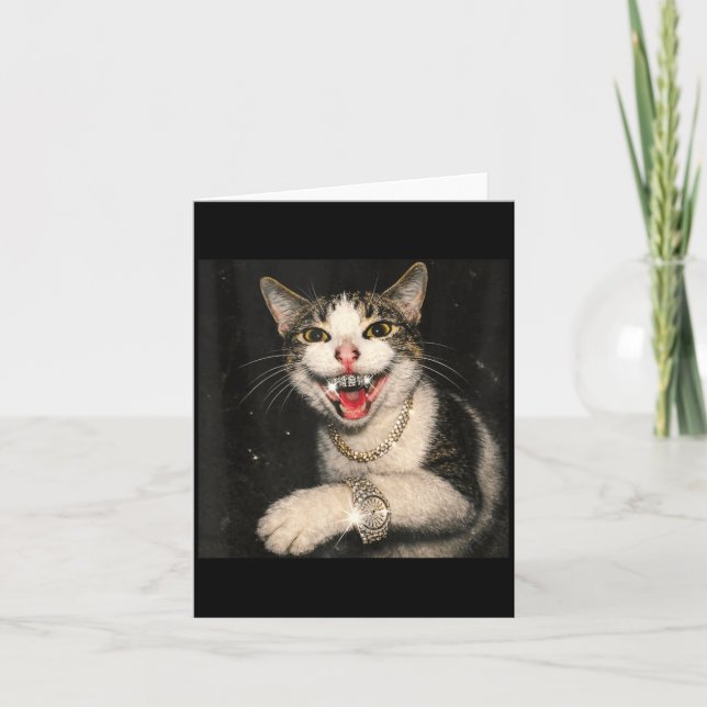 Tarjeta Gato Gangster de Moda Meme Hip Hop Funny Drip (Anverso)