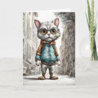 Gato Gatito Adorable Sale a Pasear Fondo Blanco