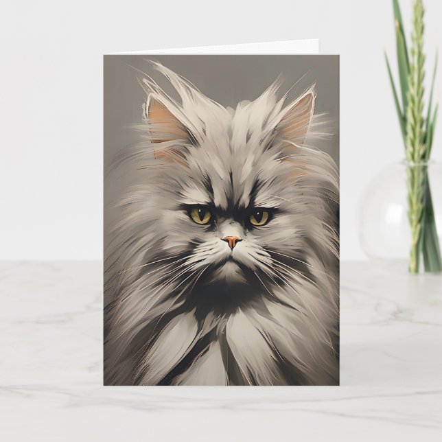 Tarjeta Gato Gatito Desgreñado Blanco Gris Necesita Café A (Anverso)