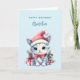 Tarjeta Gato gatito lindo en un sombrero de Santa Navidad