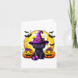 Tarjeta Gato Gatito Negro Calabaza Bruja Sombrero Temporad