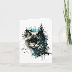 Tarjeta Gato gato azul ojos gato Motiart Bosque gato gato