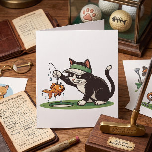Tarjeta Gato Golfista Divertido Pescando Peligro de Agua