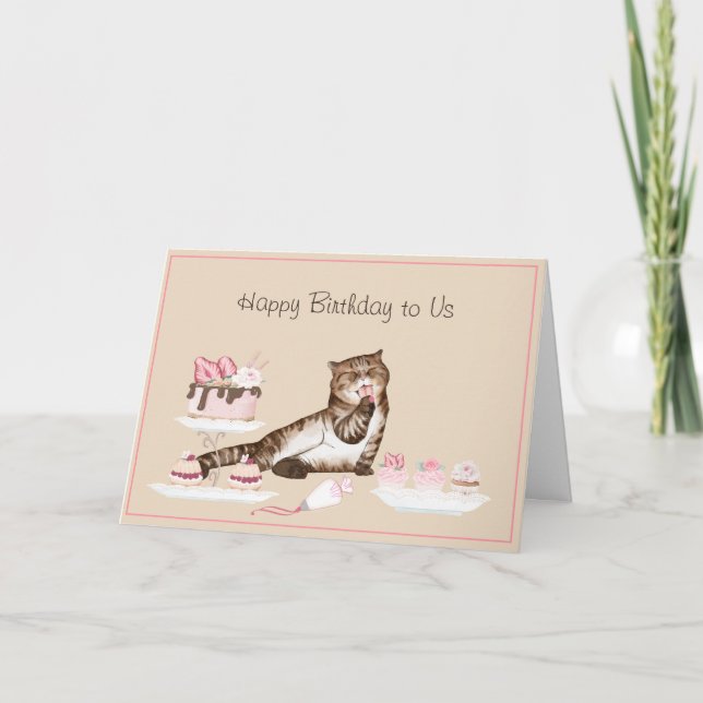 Tarjeta Gato gracioso con pasteles y pasteles (Anverso)
