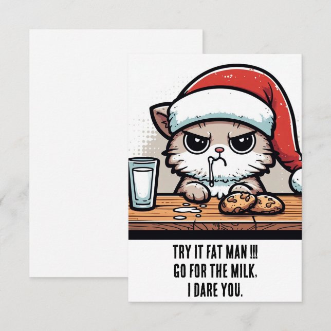 Tarjeta Gato gracioso de Navidades: Santa vs Gato por la l (Anverso / Reverso)