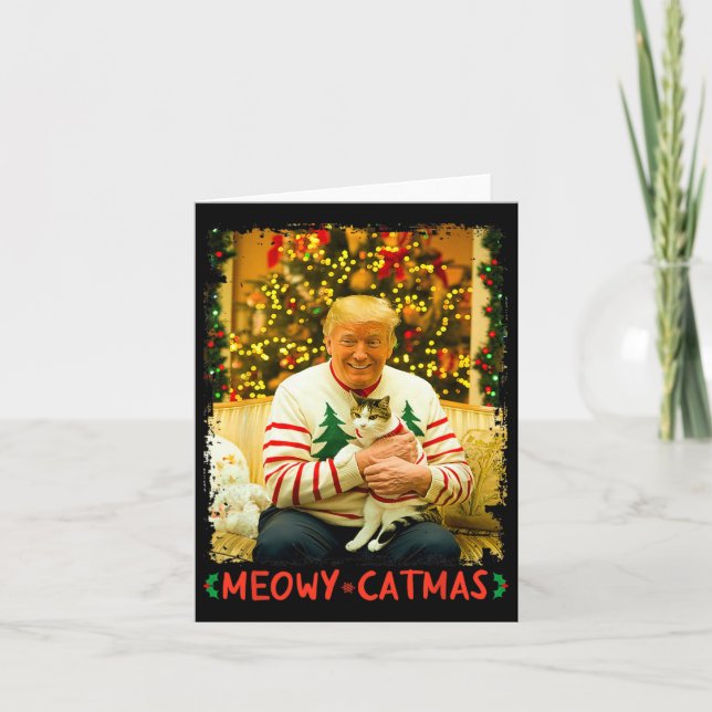 Tarjeta Gato gracioso de Navidades Trump ama a Meowy Catma (Anverso)