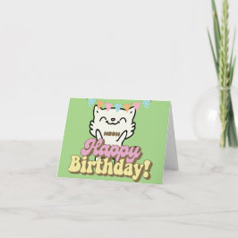 Tarjeta Gato gracioso Meow colorido vintage feliz cumpleañ