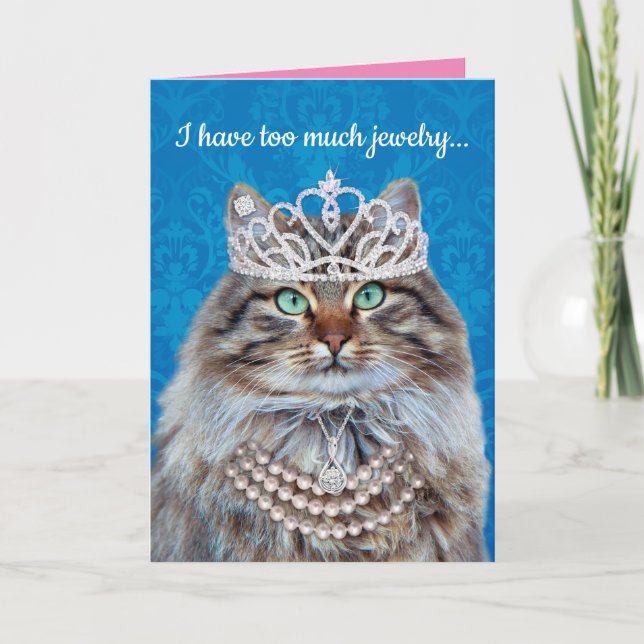 Tarjeta Gato gracioso vistiendo demasiadas joyas (Anverso)