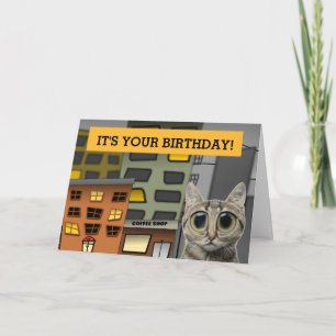 Tarjeta Gato Grande y Lindo de Ojos Grandes en la Ciudad, 