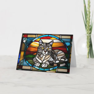 Tarjeta Gato Gris Atigrado Vidrio Emplomado Adorable