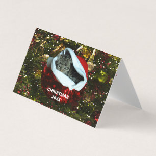 Tarjeta Gato gris de Shorthair en Navidades Red Santa Hat