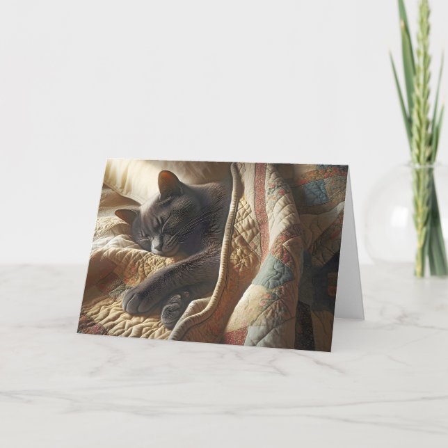 Tarjeta Gato gris durmiente de cumpleaños (Anverso)
