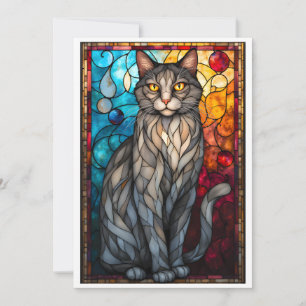 Tarjeta Gato Gris Estilo Vidrio Emplomado