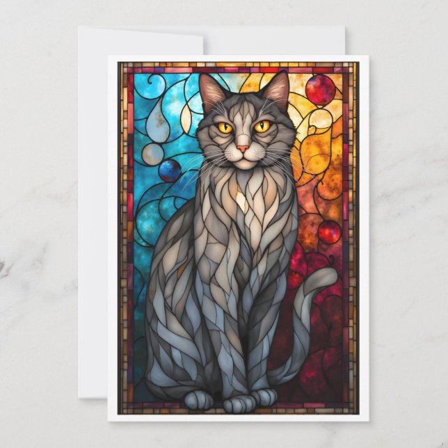Tarjeta Gato Gris Estilo Vidrio Emplomado (Anverso)