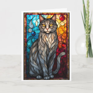 Tarjeta Gato Gris Estilo Vidrio Emplomado